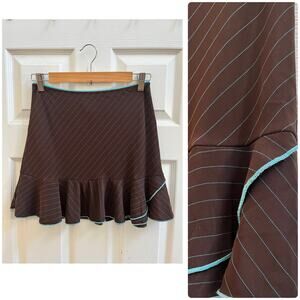 Y2K Vintage Perseption Brown Blue Pinstripe Mini Skirt Small USA
